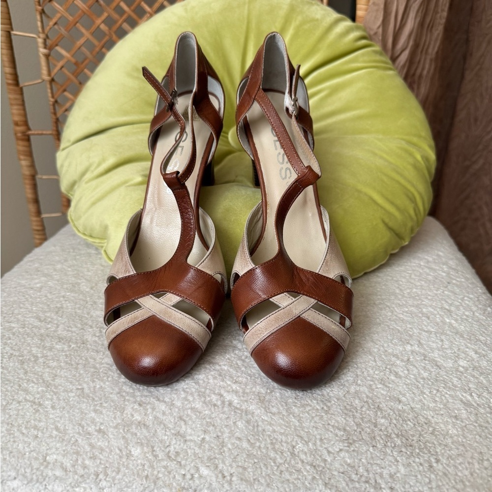 Brown and Cream Leather Women's Shoes - Picture 5 of 12
